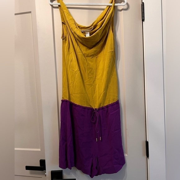 Diane von Furstenberg 100% Silk Romper Playsuit Jumpsuit Color Block Neon - Picture 3 of 7